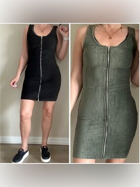 Ribbed Zip-Front Tank Mini Dress Bundle - Black / Olive